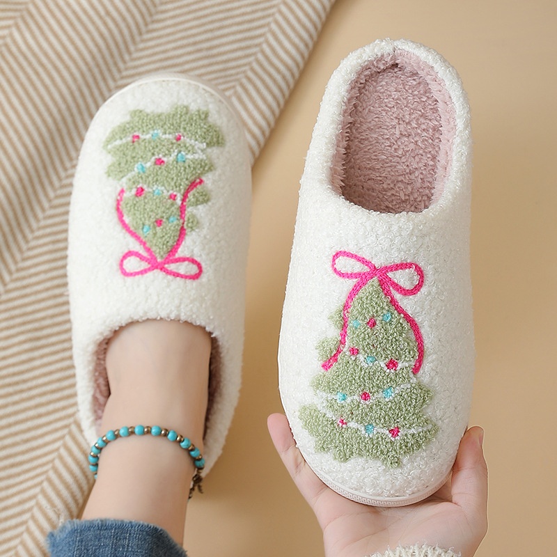Shoe Tree - Winter Christmas Tree Cotton Slippers for